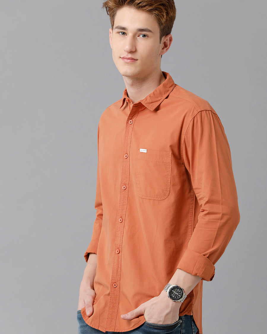 VOI Jeans Men's Solid Rust Cotton Slim Fit Shirt