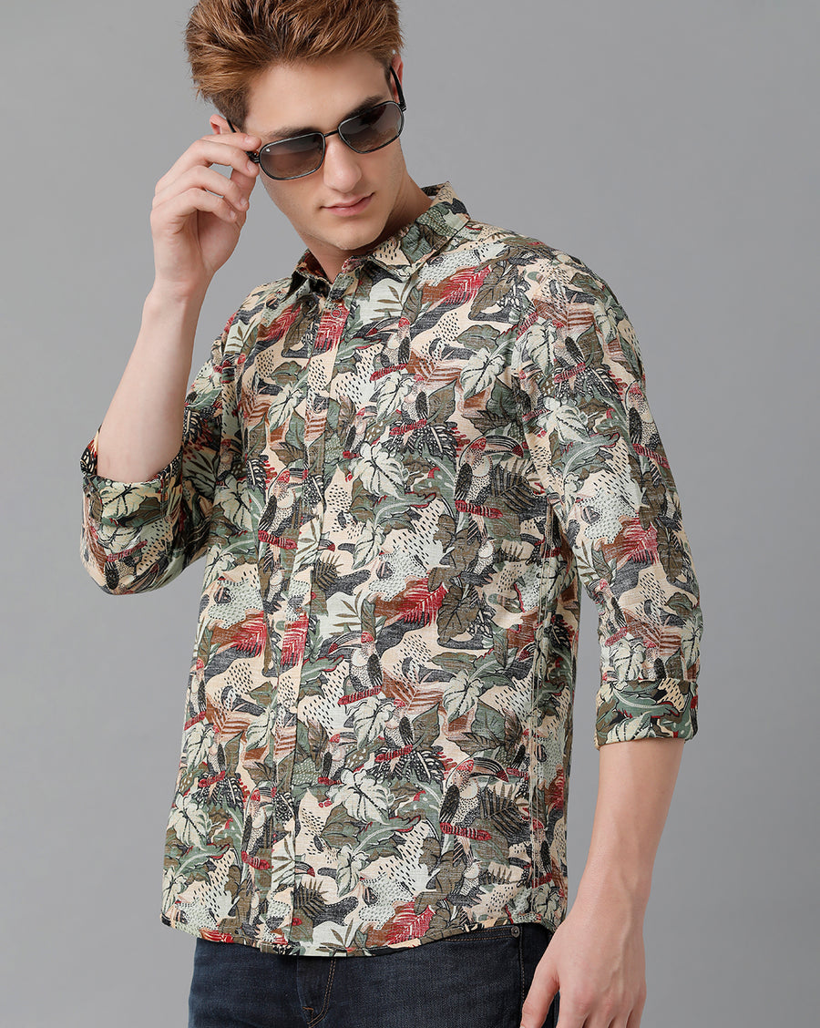 VOI Jeans Men's Multicolor Printted Slim Fit Shirt