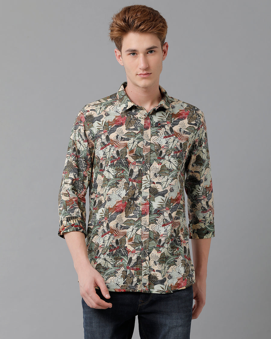 VOI Jeans Men's Multicolor Printted Slim Fit Shirt