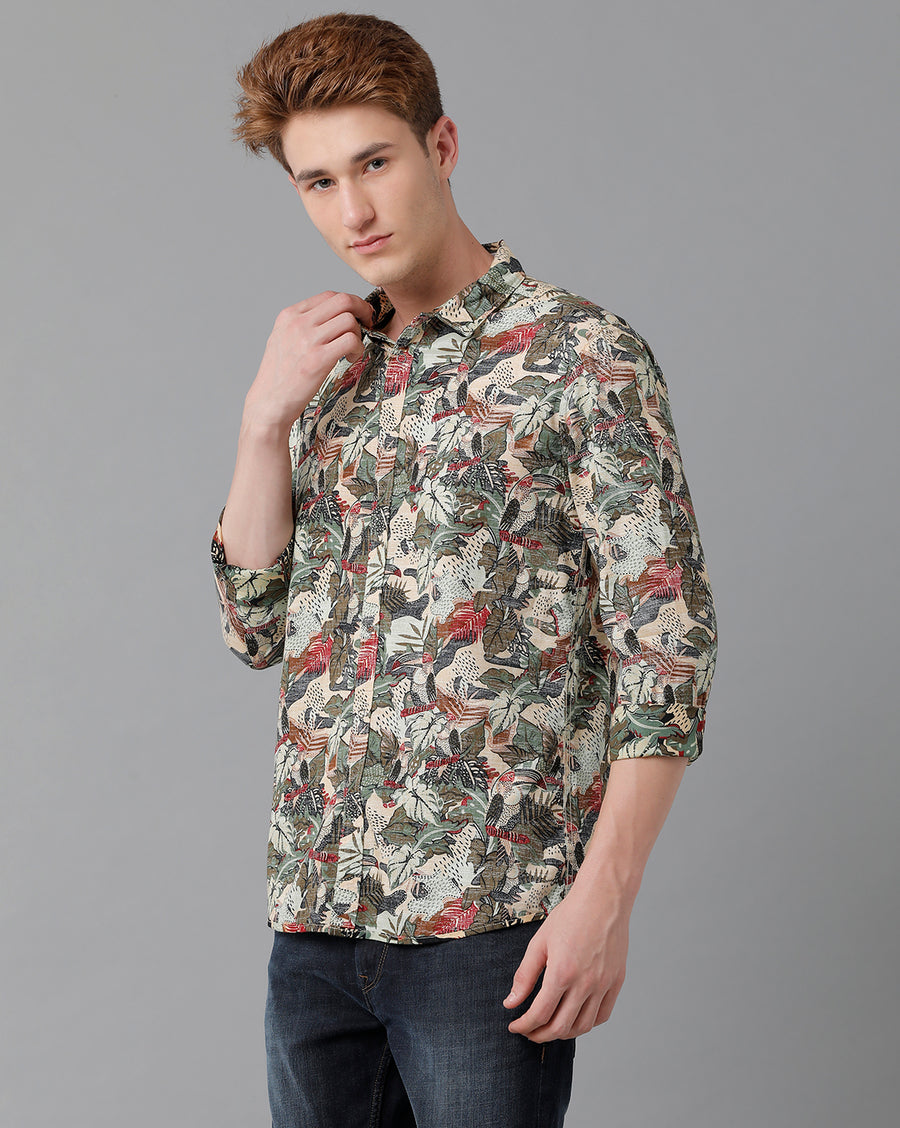 VOI Jeans Men's Multicolor Printted Slim Fit Shirt