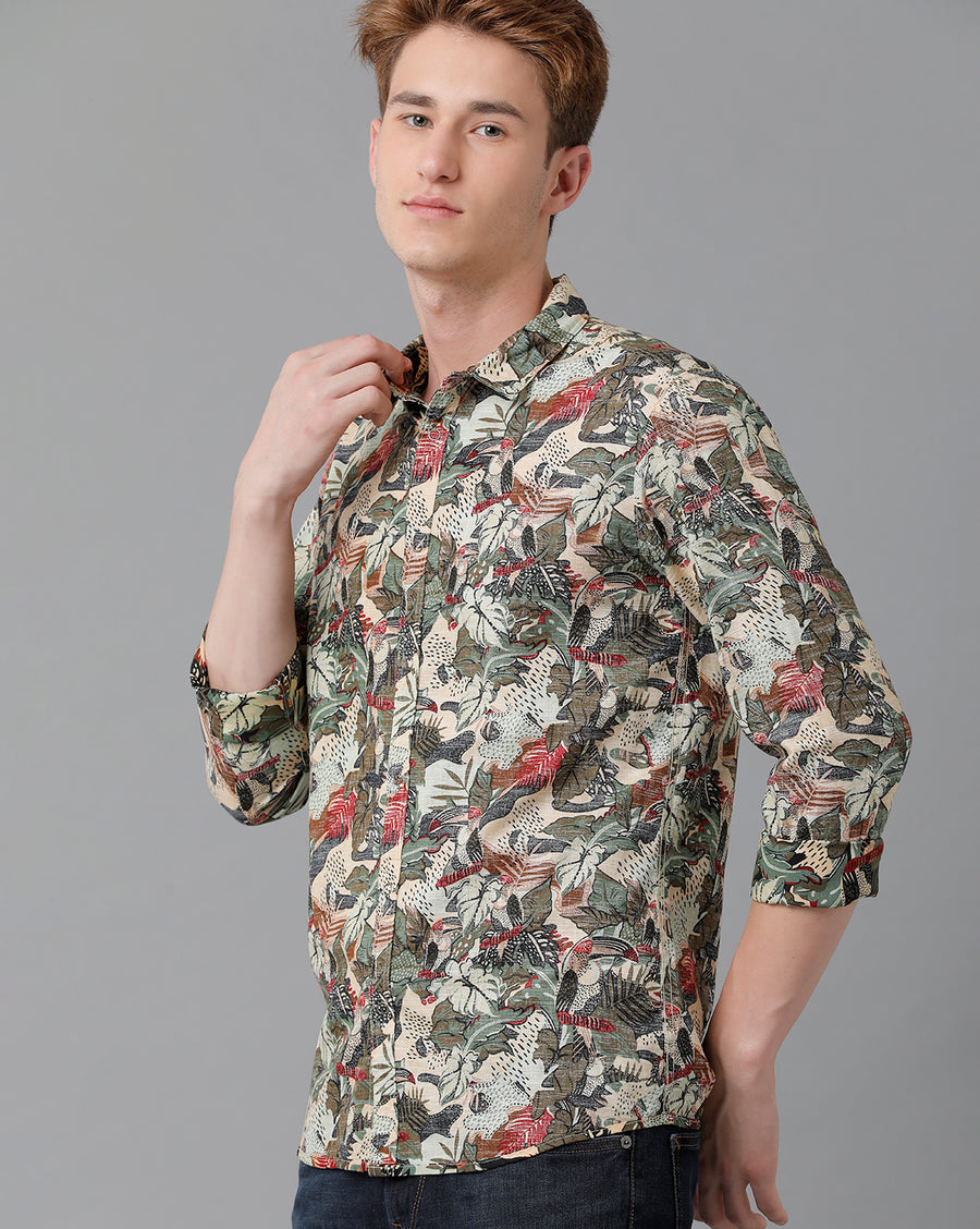 VOI Jeans Men's Multicolor Printted Slim Fit Shirt