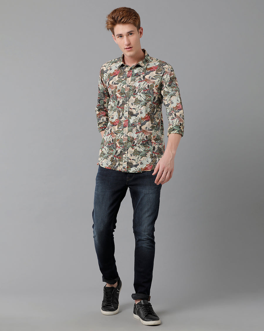 VOI Jeans Men's Multicolor Printted Slim Fit Shirt