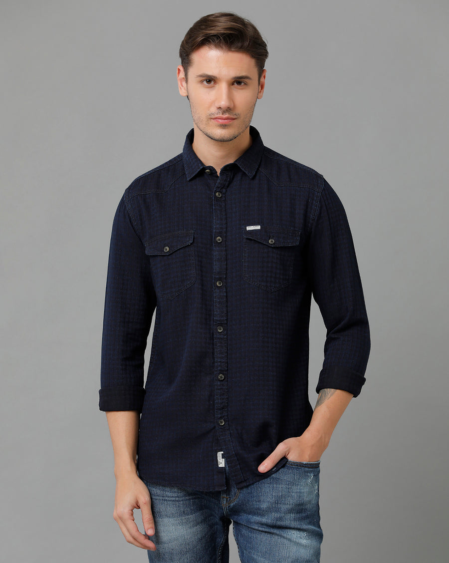 Men Dobby Slim Fit Casual Shirt