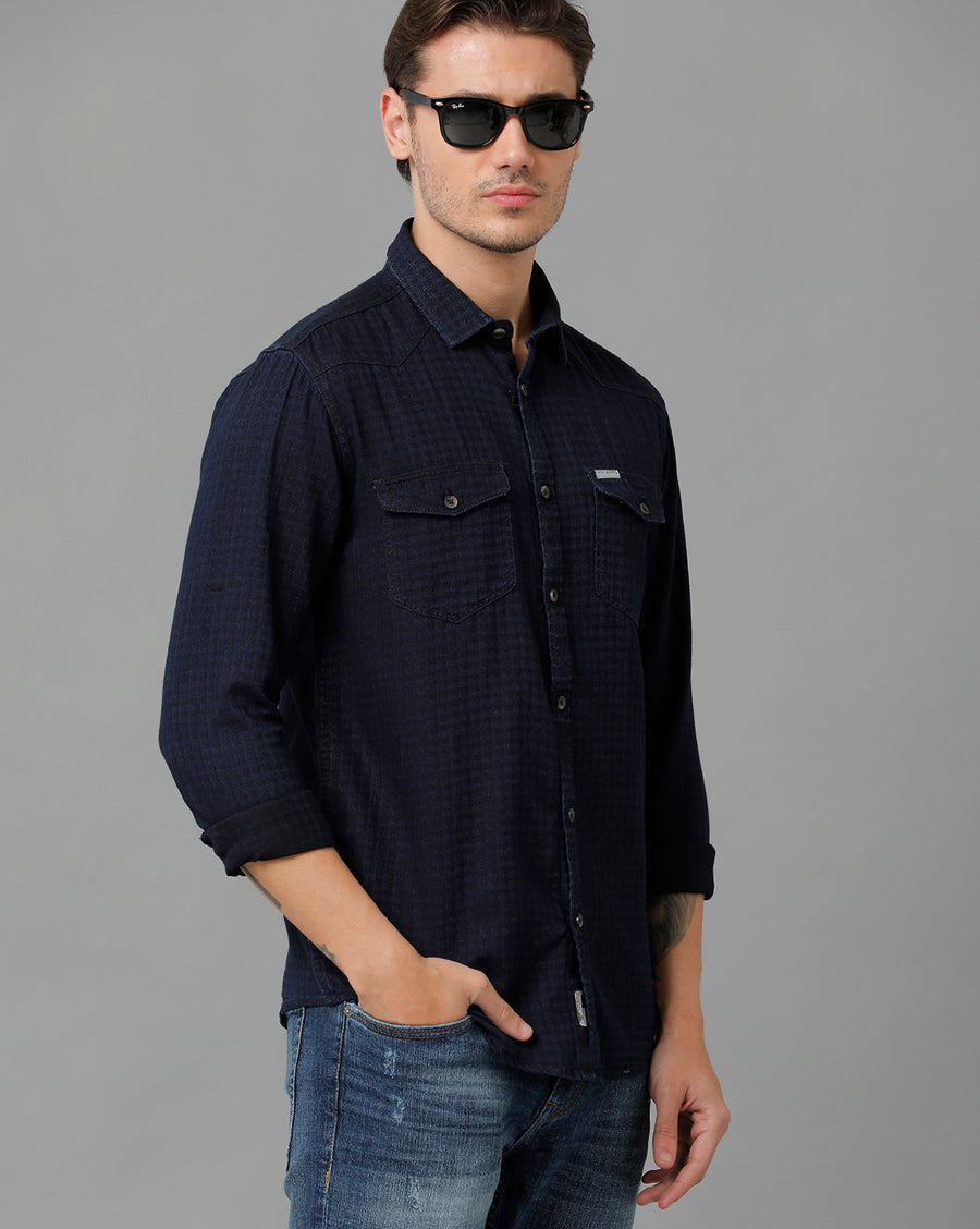 Men Dobby Slim Fit Casual Shirt