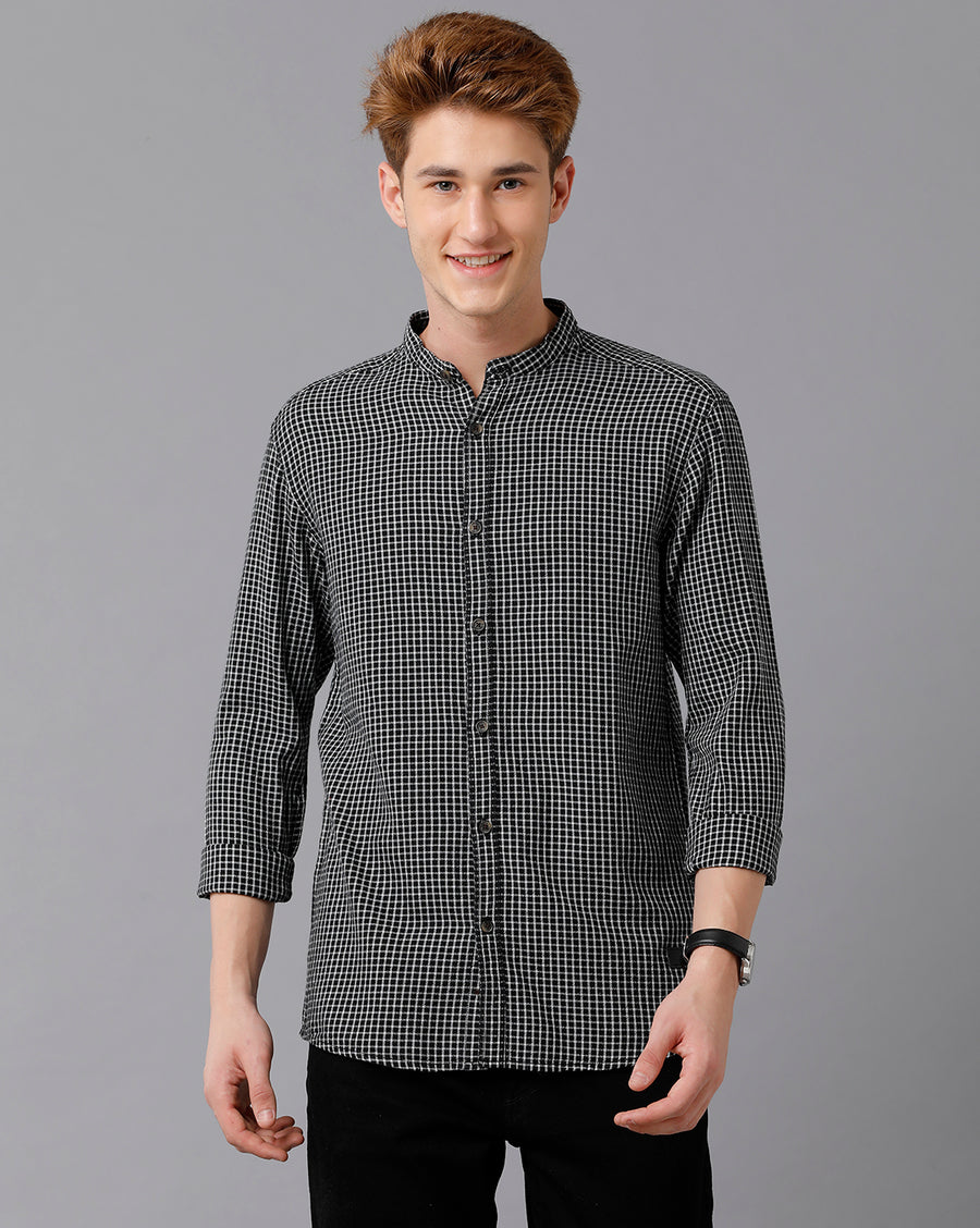 VOI Jeans Men's Black Checked Slim Fit Shirt