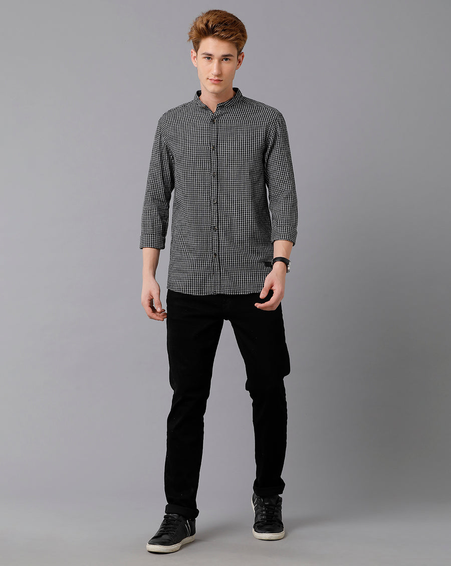 VOI Jeans Men's Black Checked Slim Fit Shirt