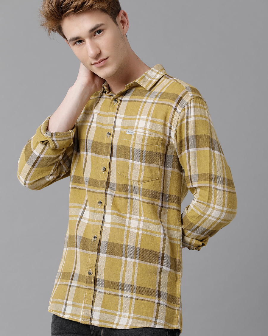 VOI Jeans Men's Green Purple Checked Slim Fit Shirt