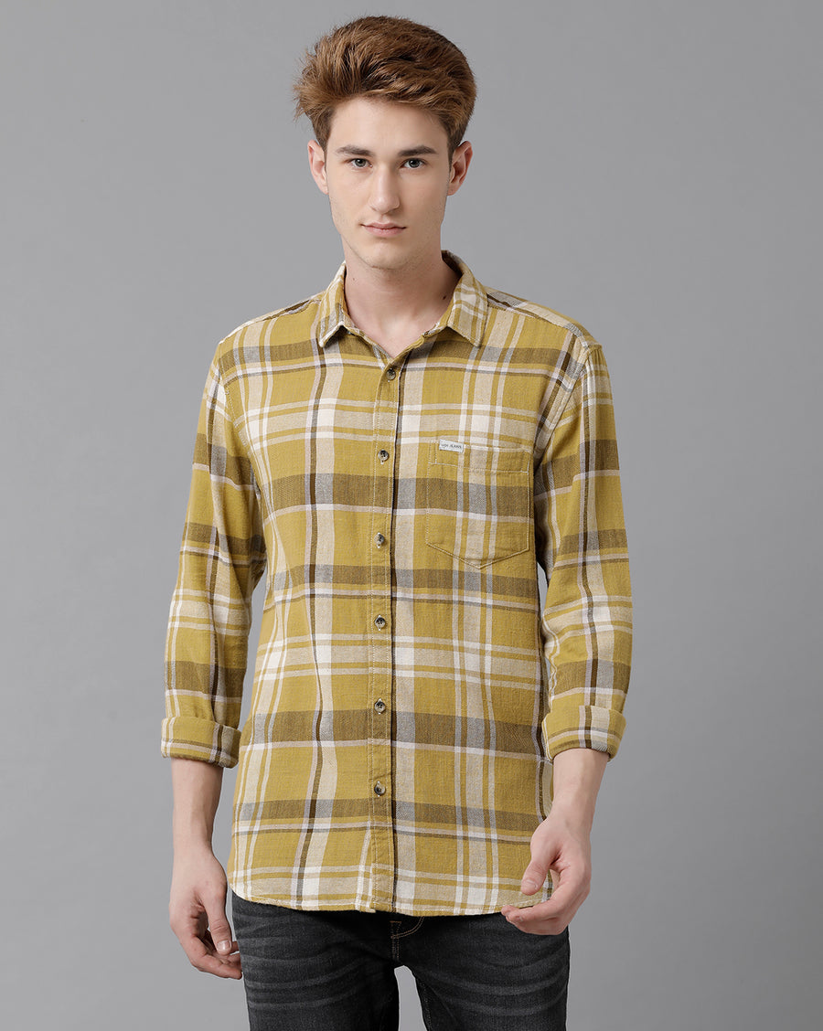 VOI Jeans Men's Green Purple Checked Slim Fit Shirt
