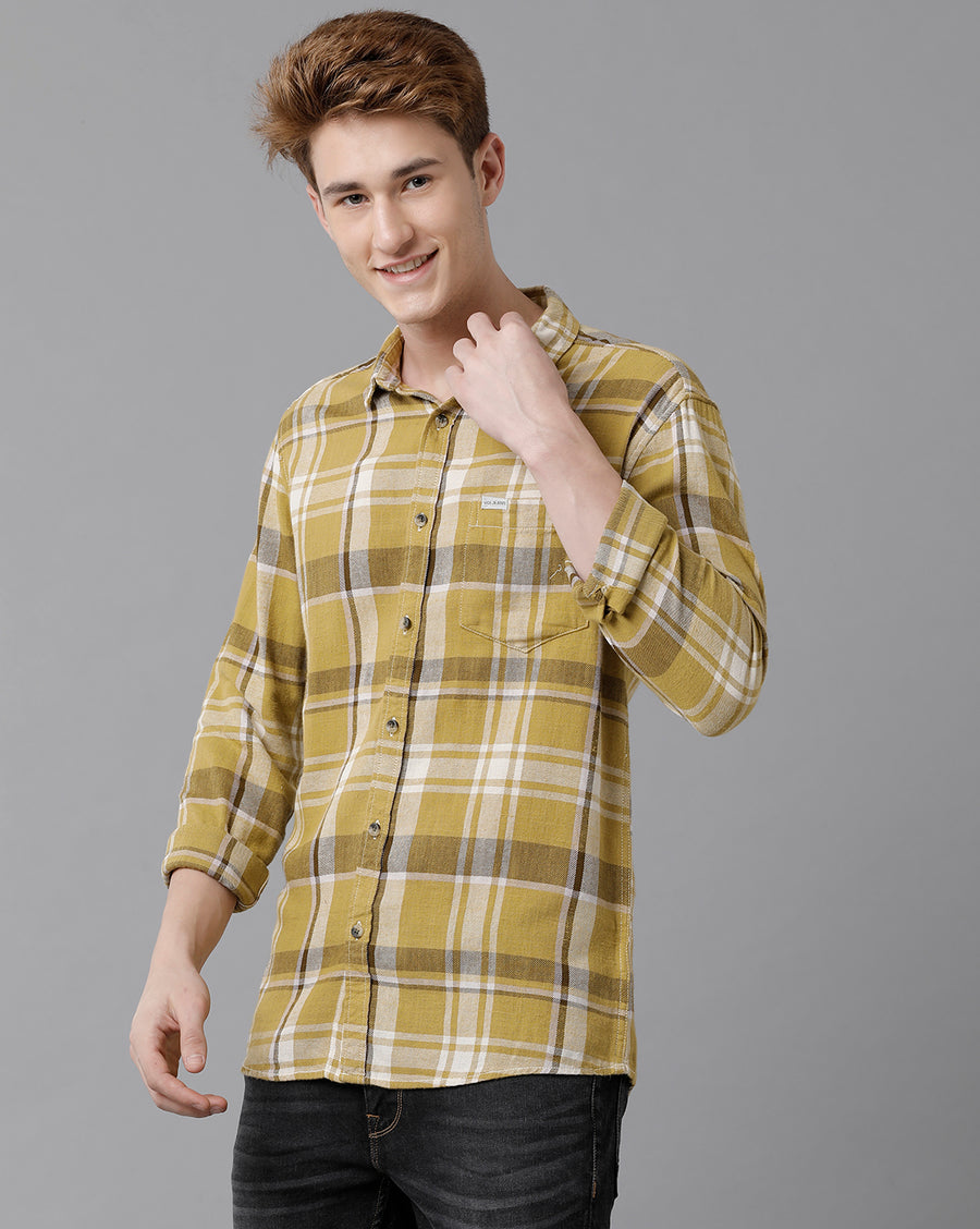VOI Jeans Men's Green Purple Checked Slim Fit Shirt