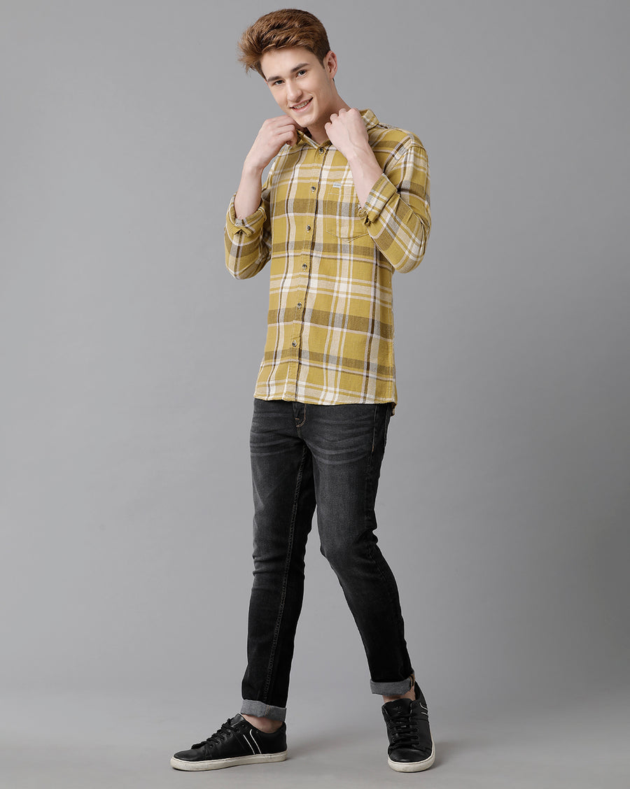 VOI Jeans Men's Green Purple Checked Slim Fit Shirt