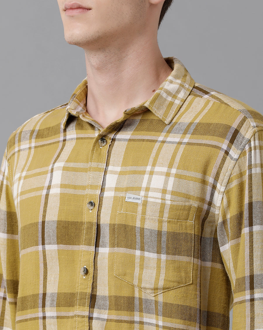 VOI Jeans Men's Green Purple Checked Slim Fit Shirt