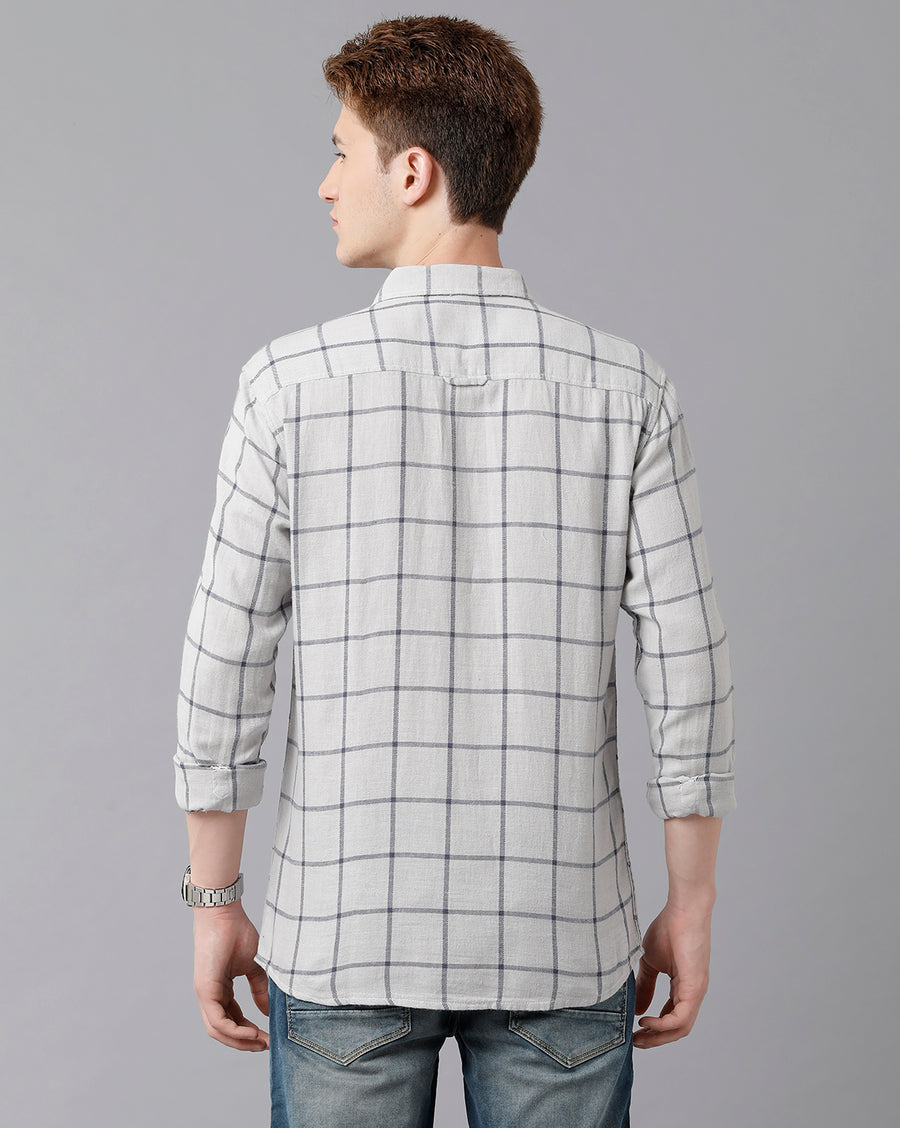 VOI Jeans Men's Grey Blue Checked Slim Fit Shirt