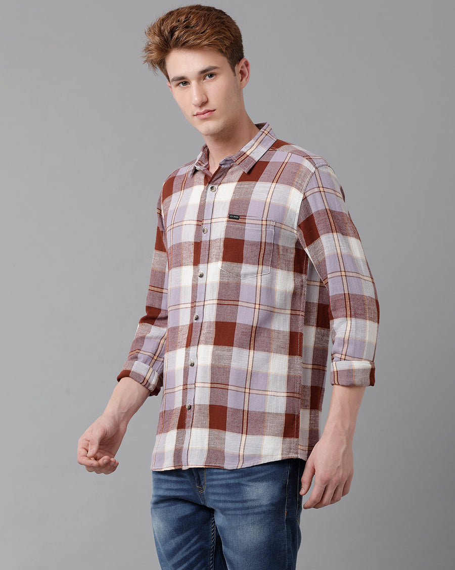 VOI Jeans Men's Brown  Checked Slim Fit Shirt