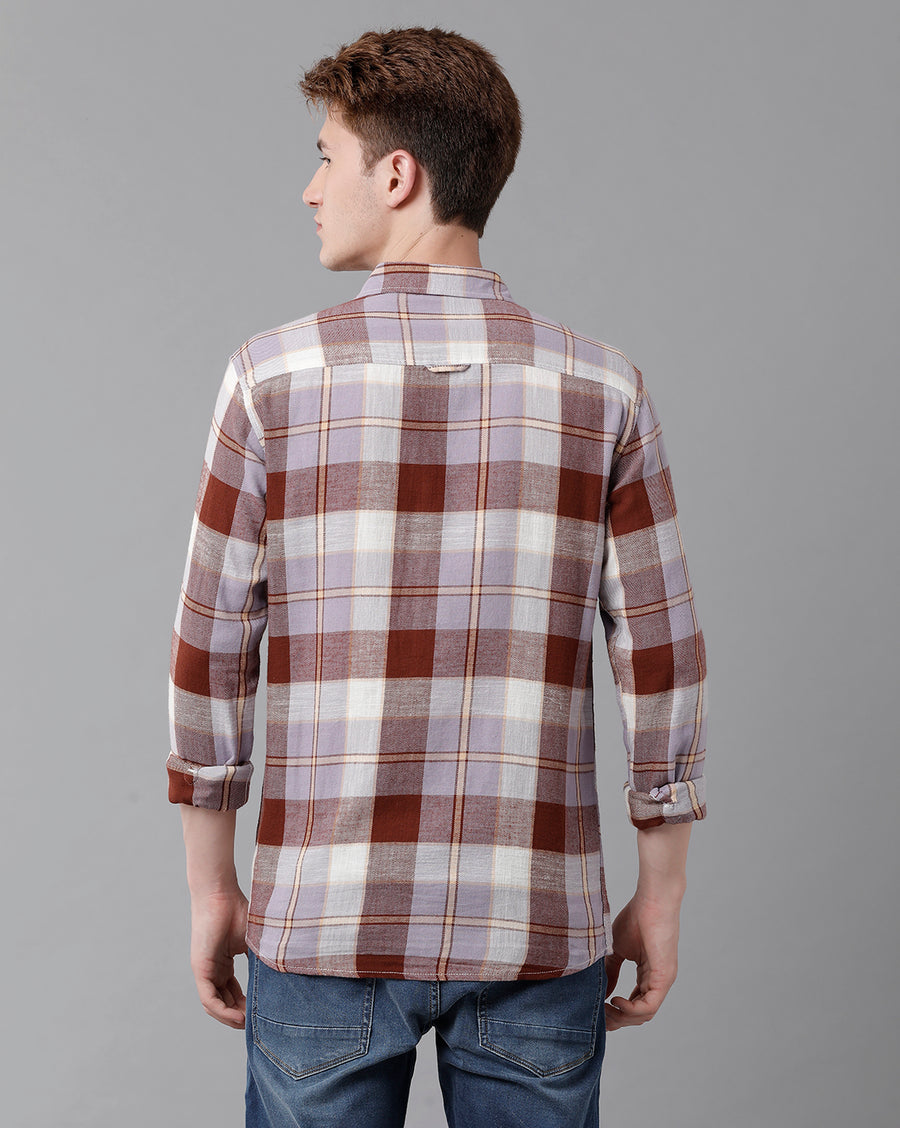 VOI Jeans Men's Brown  Checked Slim Fit Shirt