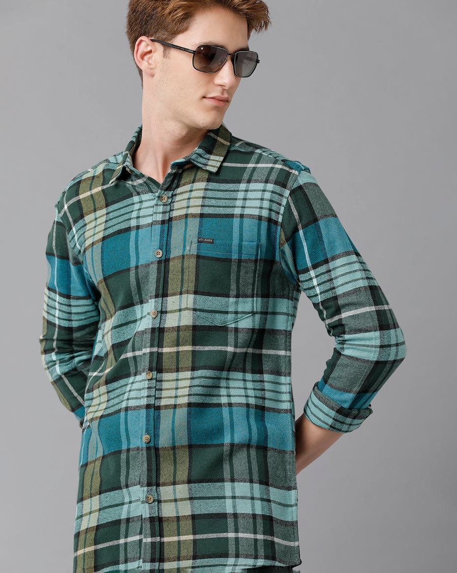 VOI Jeans Men's Pink Blue Checked Slim Fit Shirt