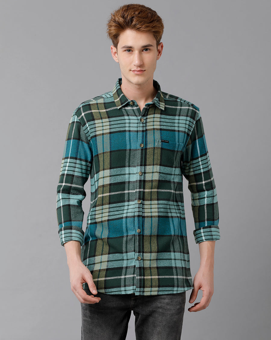 VOI Jeans Men's Pink Blue Checked Slim Fit Shirt