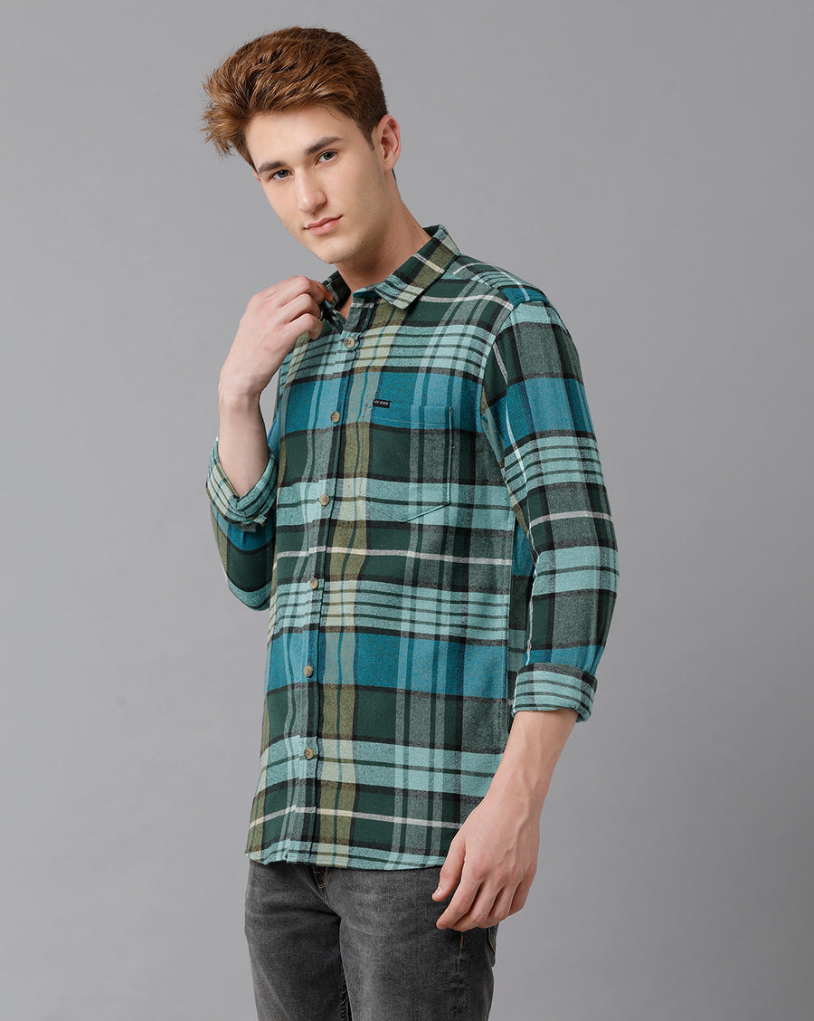 VOI Jeans Men's Pink Blue Checked Slim Fit Shirt