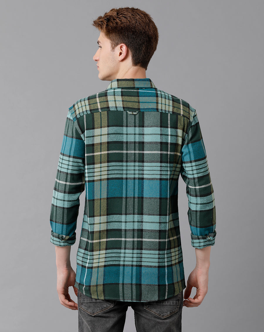 VOI Jeans Men's Pink Blue Checked Slim Fit Shirt