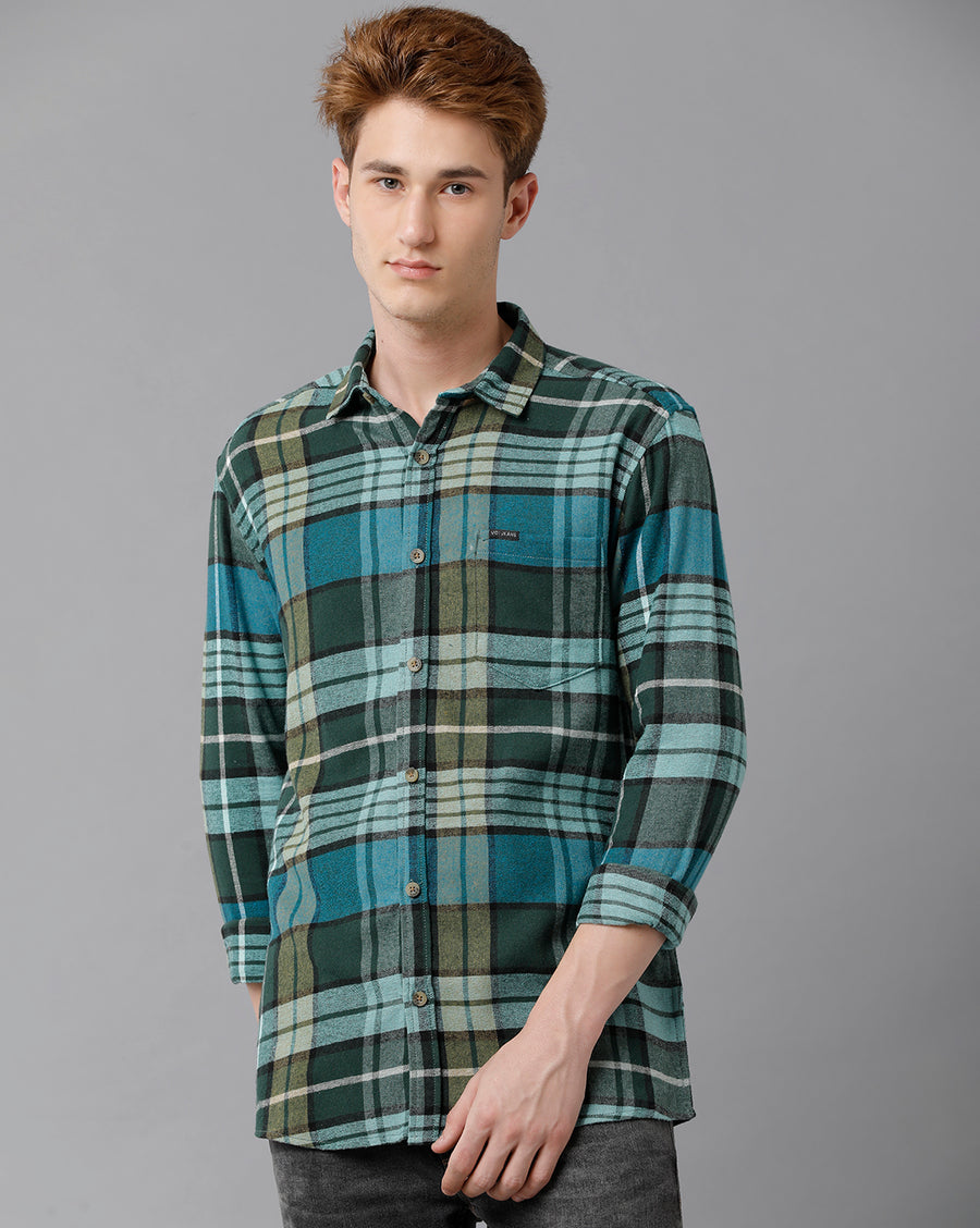 VOI Jeans Men's Pink Blue Checked Slim Fit Shirt