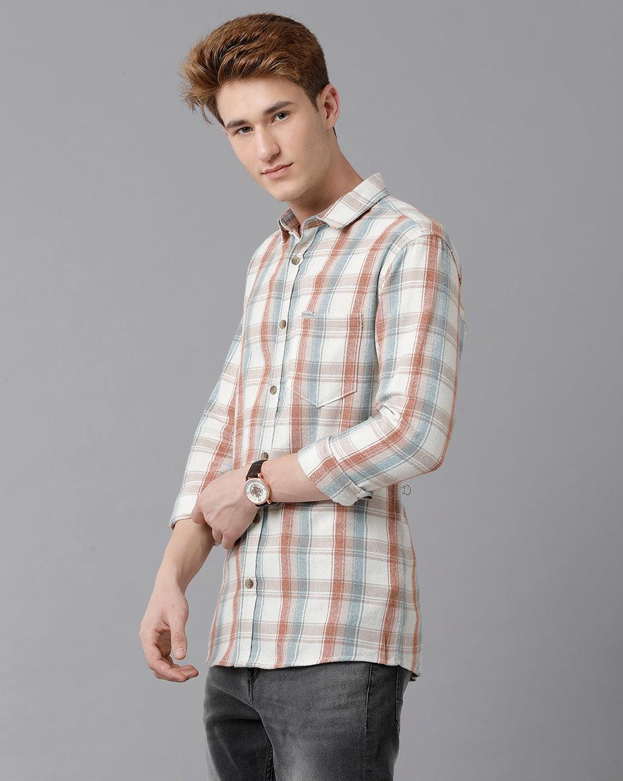 VOI Jeans Men's Beige Checked Slim Fit Shirt