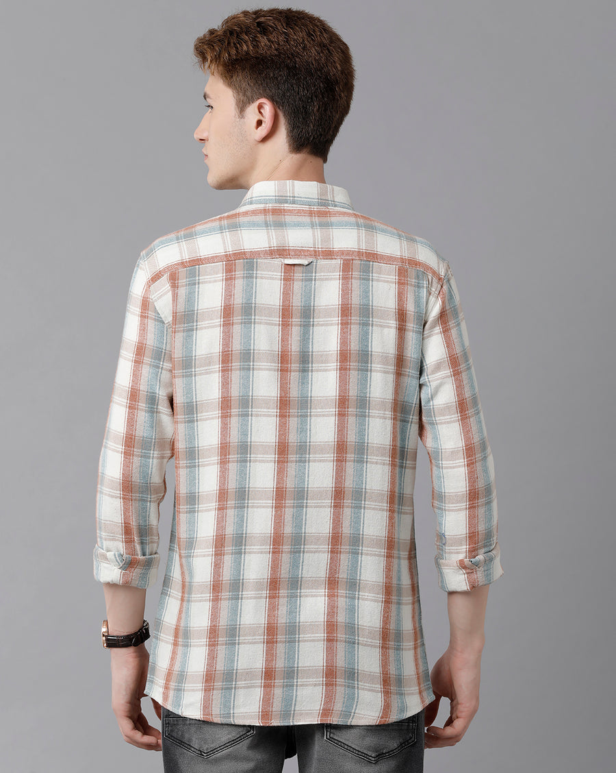 VOI Jeans Men's Beige Checked Slim Fit Shirt