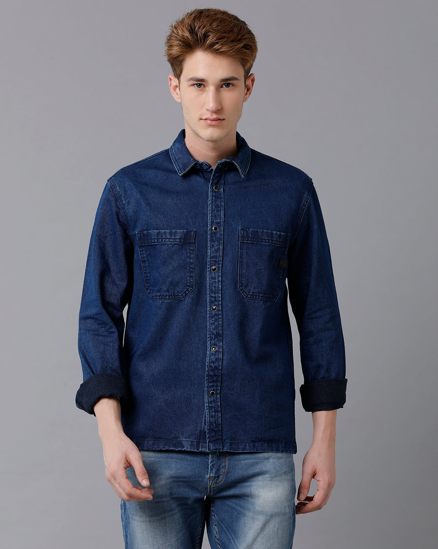 VOI Jeans Men's Solid Navy Regular fit Shacket
