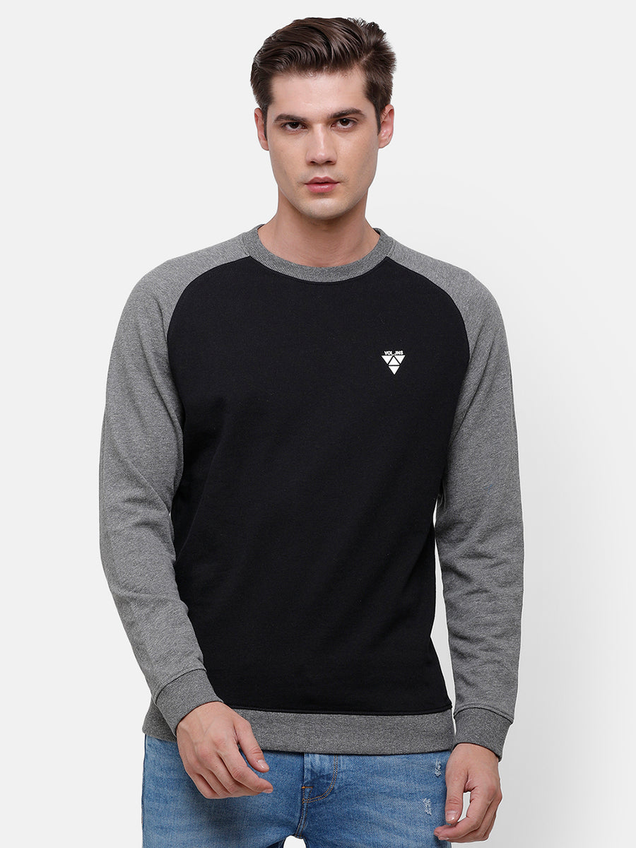 Men's Black & Gray Raglan cut and sew detail Sweatshirt