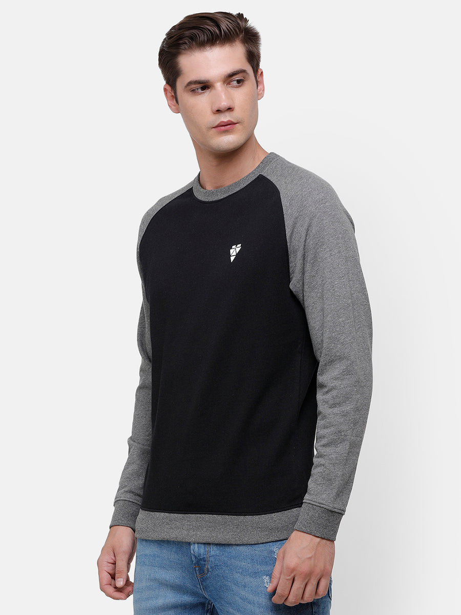 Men's Black & Gray Raglan cut and sew detail Sweatshirt