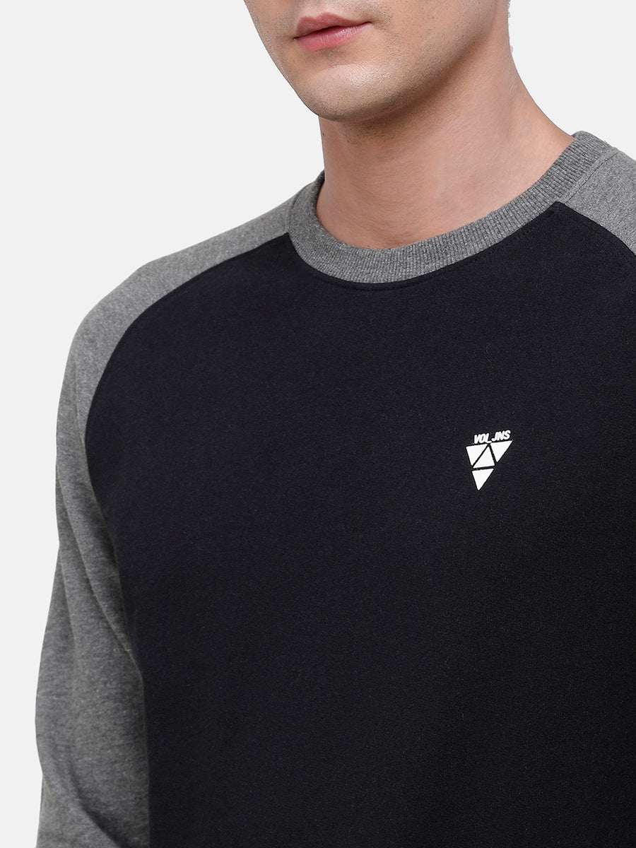 Men's Black & Gray Raglan cut and sew detail Sweatshirt