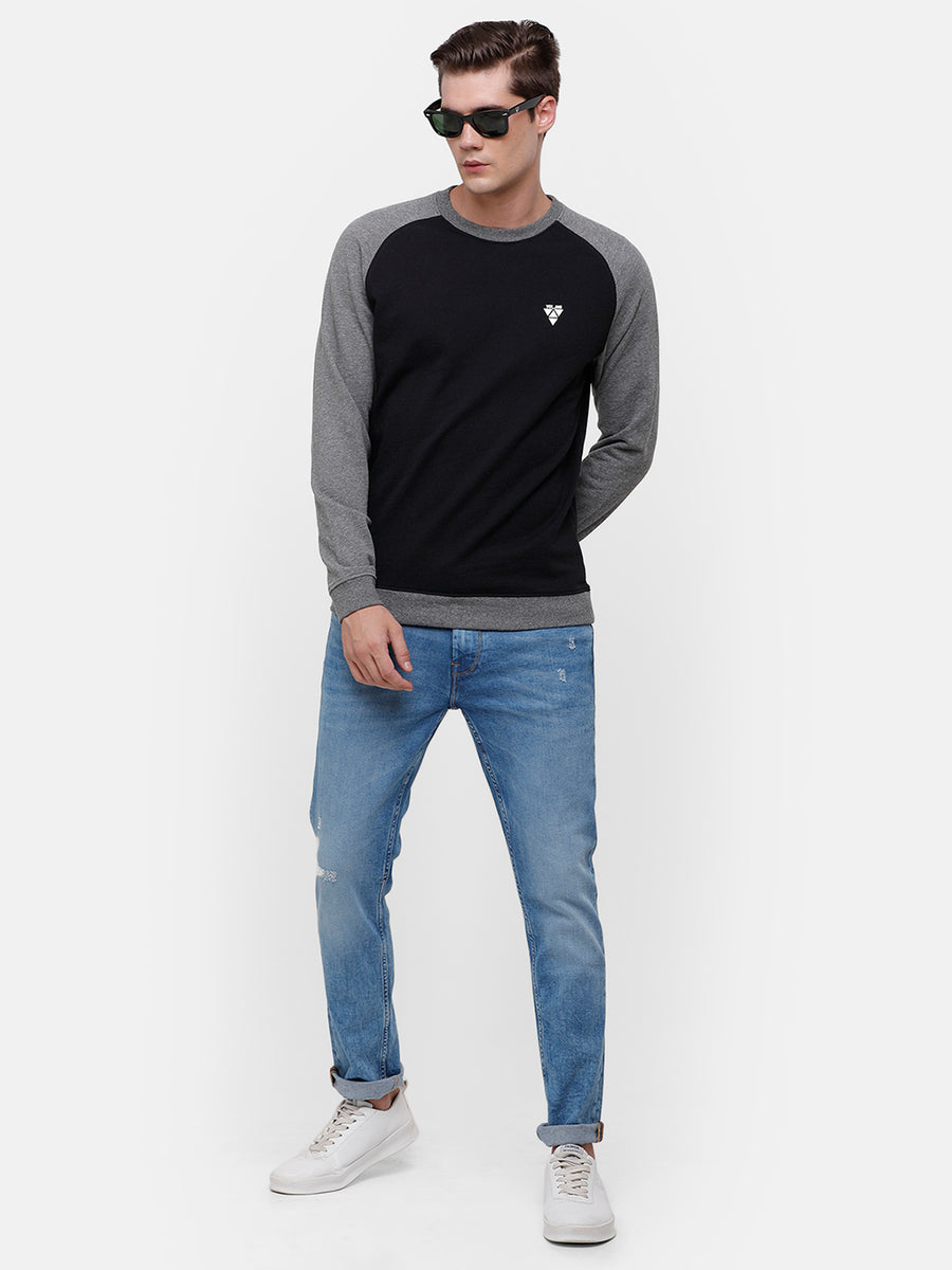Men's Black & Gray Raglan cut and sew detail Sweatshirt