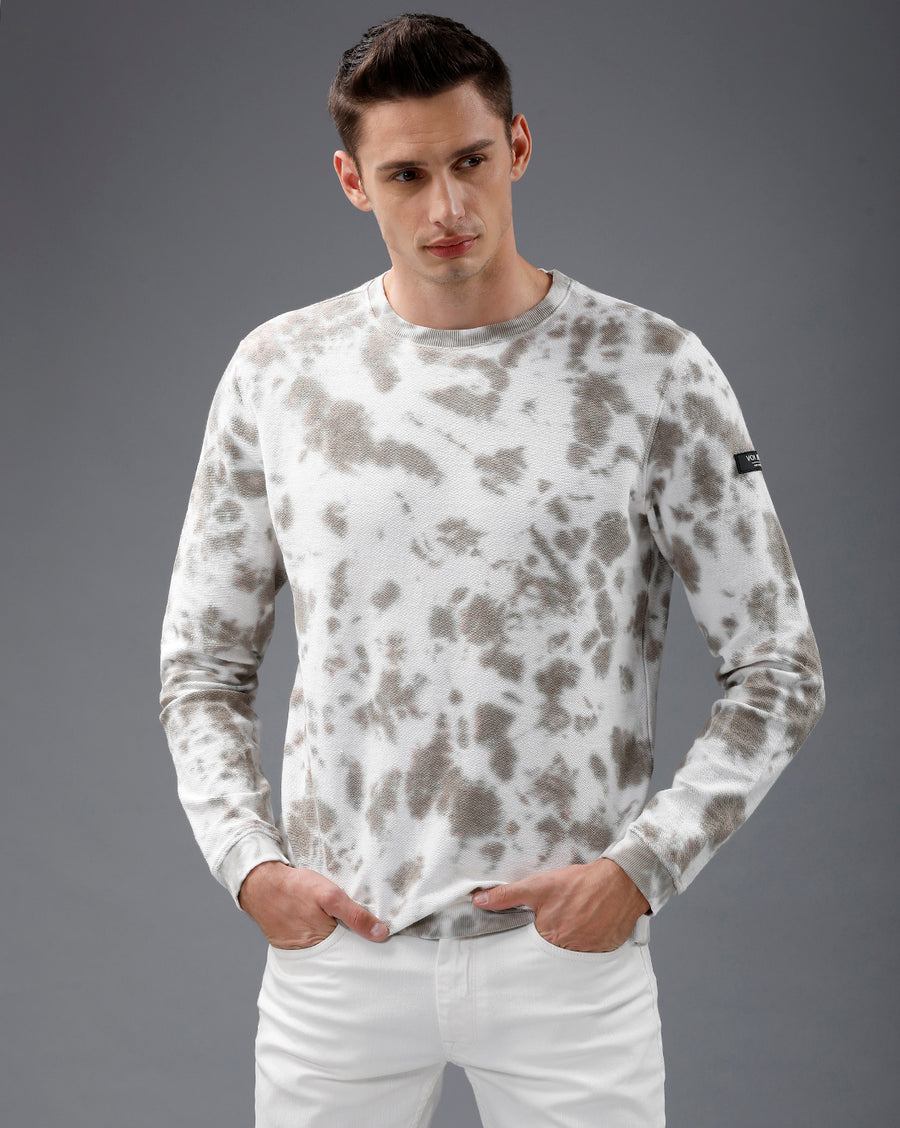 Men White round neck full sleeve Tie & Dye Sweatshirt
