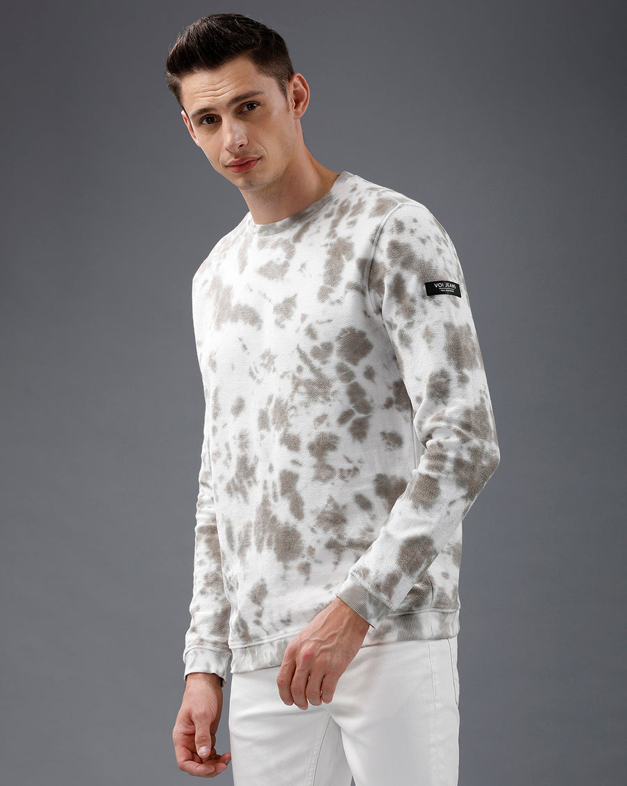 Men White round neck full sleeve Tie & Dye Sweatshirt