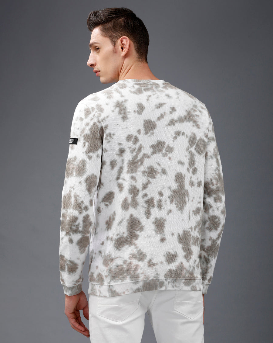 Men White round neck full sleeve Tie & Dye Sweatshirt