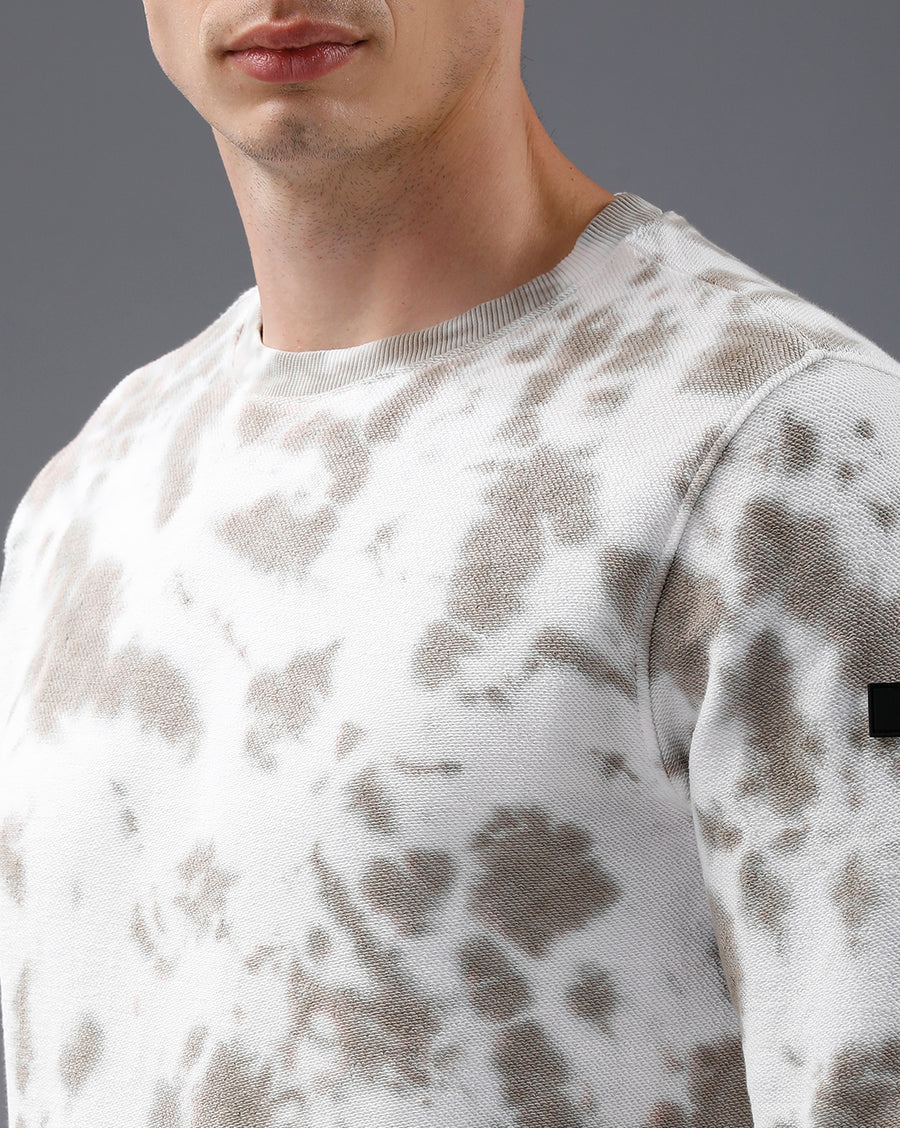 Men White round neck full sleeve Tie & Dye Sweatshirt