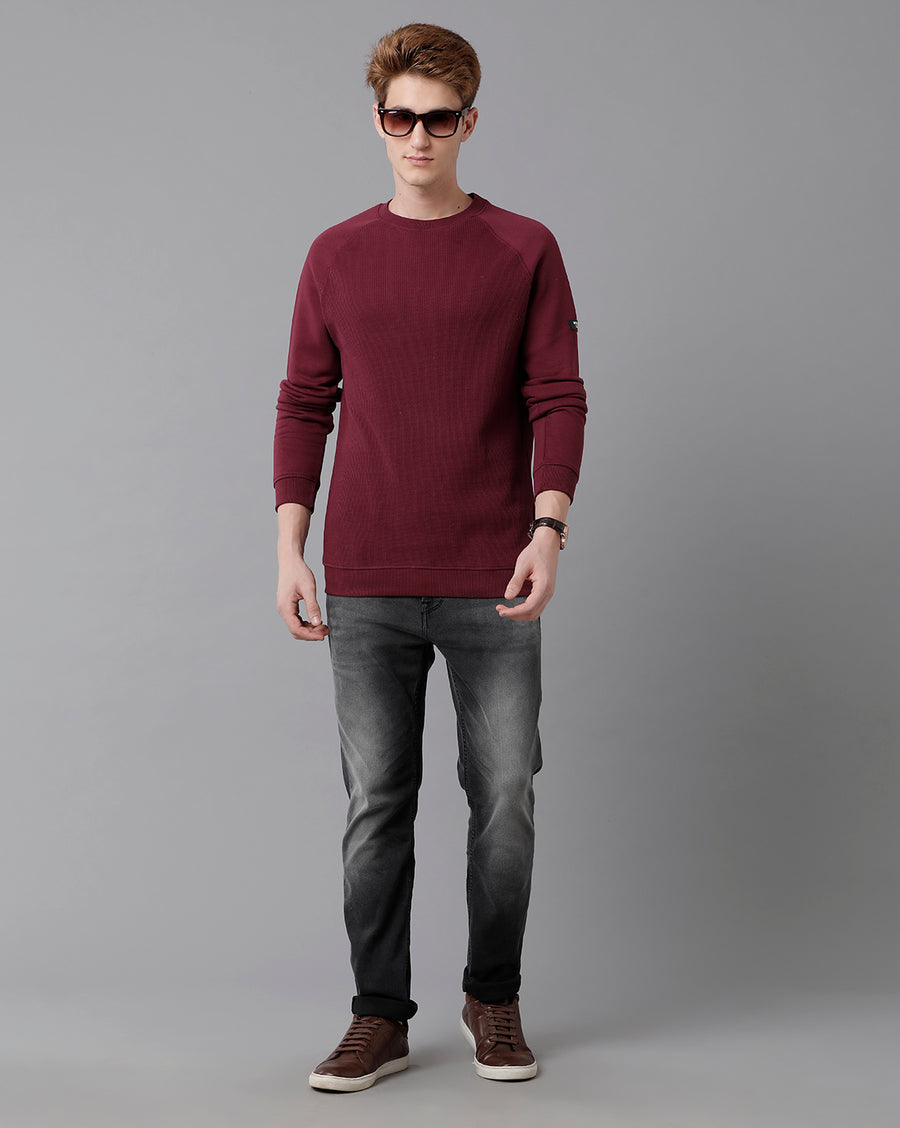 VOI Jeans Men's Solid Maroon Regular Fit Crew Neck SweatShirt