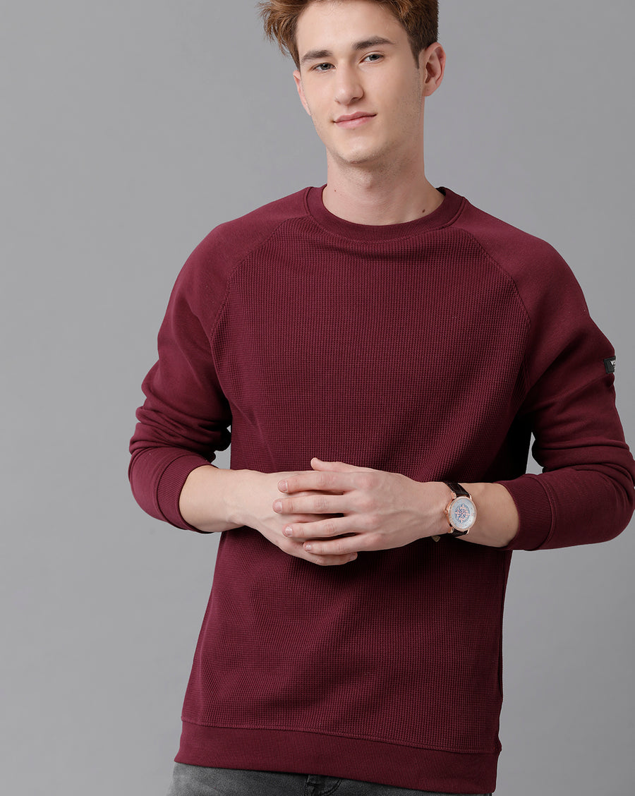 VOI Jeans Men's Solid Red Regular Fit Crew Neck SweatShirt