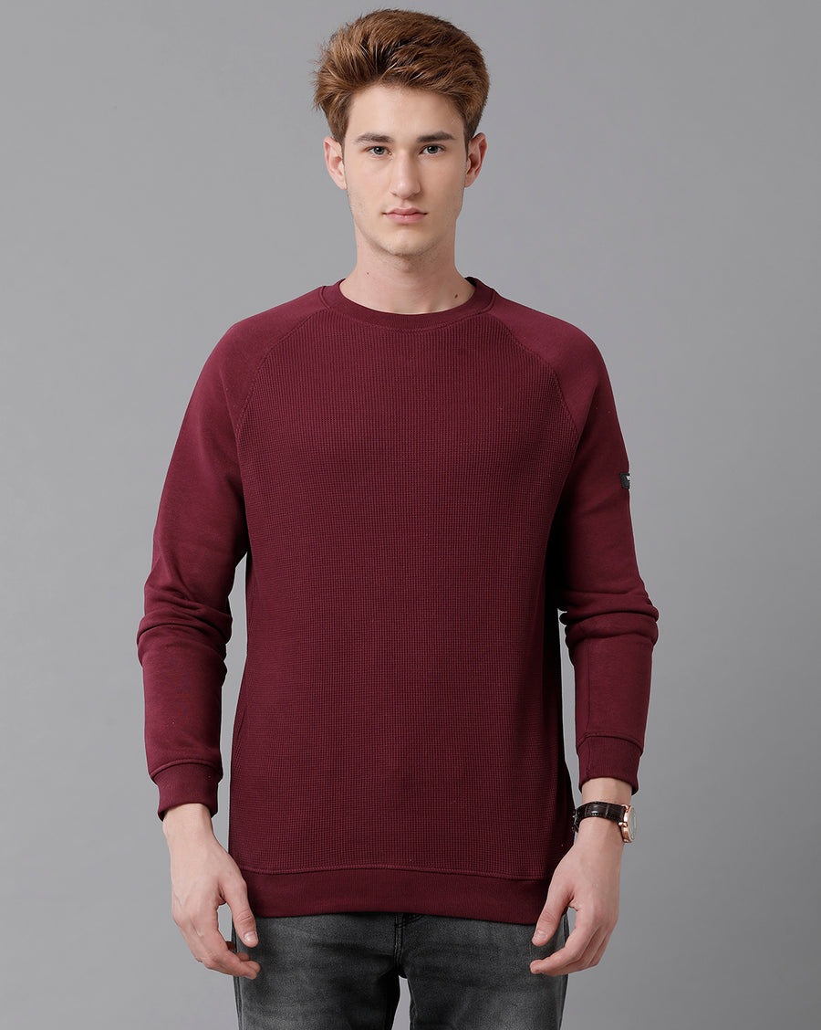 VOI Jeans Men's Solid Red Regular Fit Crew Neck SweatShirt