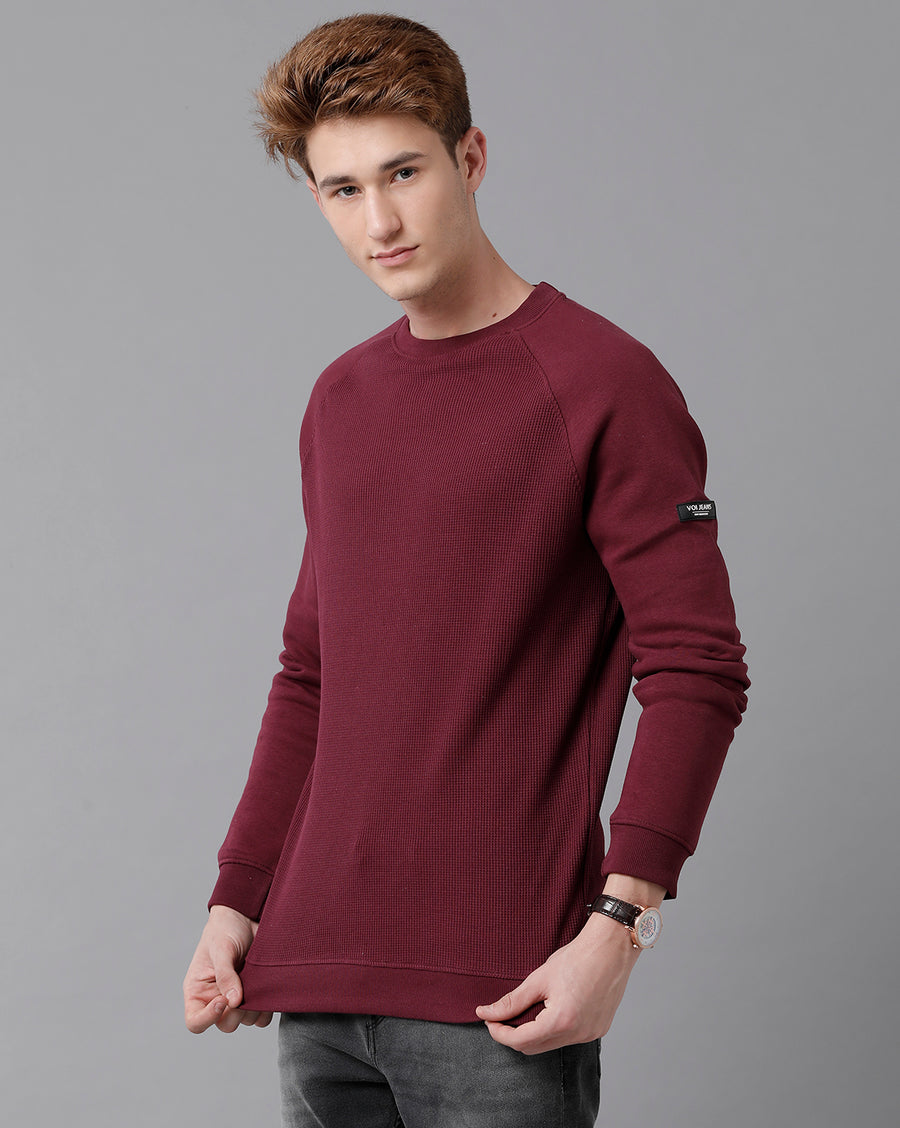 VOI Jeans Men's Solid Red Regular Fit Crew Neck SweatShirt