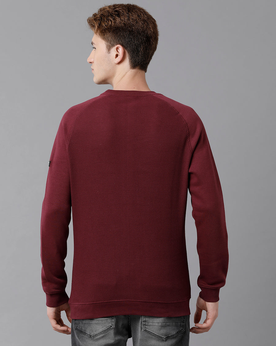 VOI Jeans Men's Solid Red Regular Fit Crew Neck SweatShirt