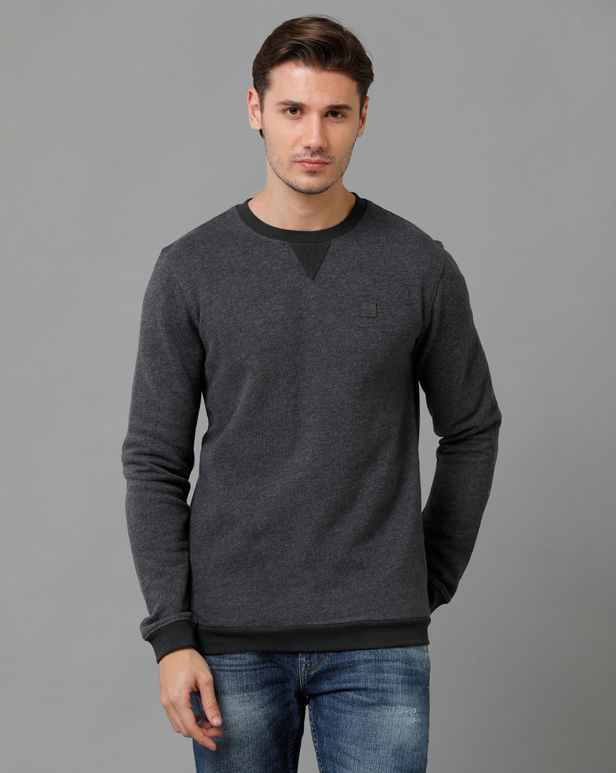 Men Solid Regular Fit Casual Sweatshirt