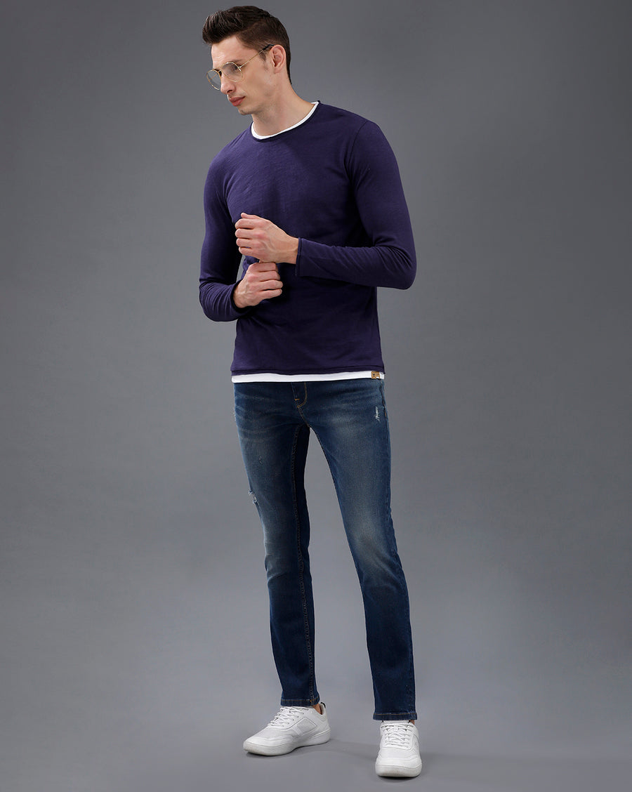 Men Purple Casual  T-Shirt