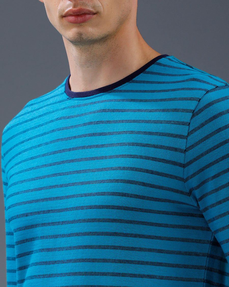Men Bright Blue Striped Casual T-Shirt