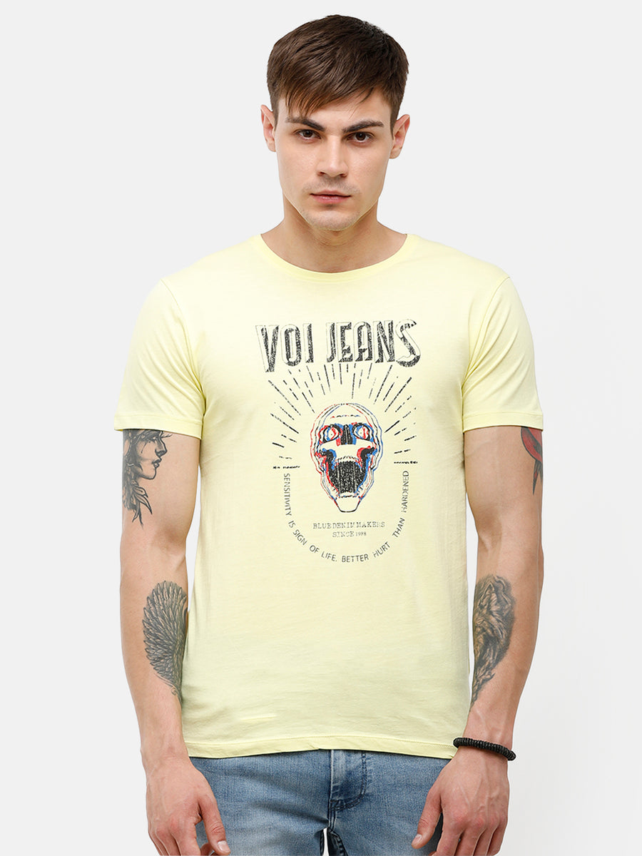 Men's Yellow  half sleeve graphic T-shirt