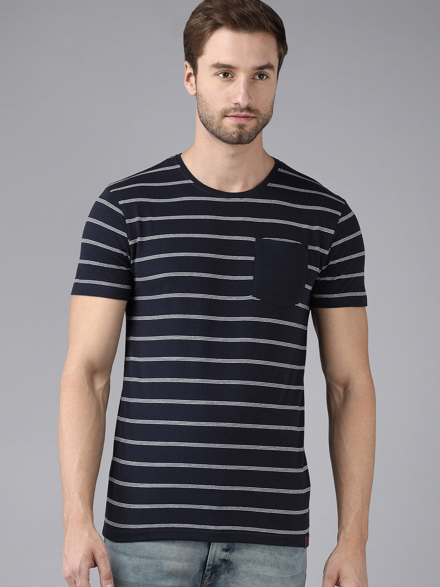 Men's Blue half Sleeve stripes T- Shirt