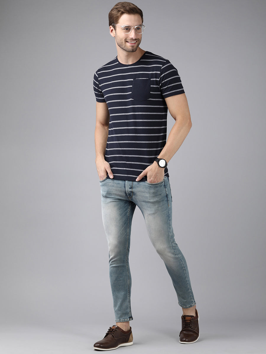 Men's Blue half Sleeve stripes T- Shirt