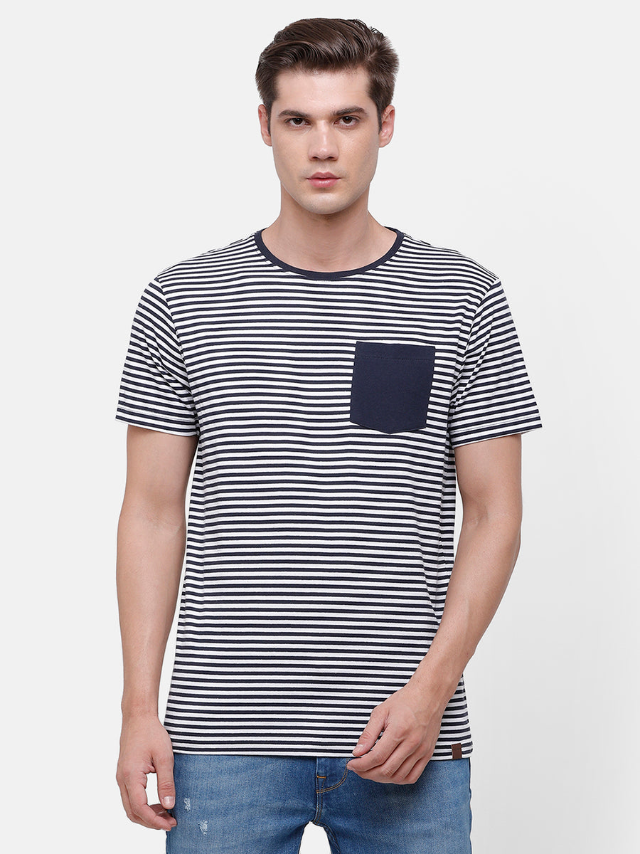 Men's Navy blue & White stipe T-Shirt