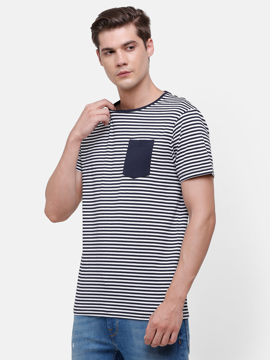 Men's Navy blue & White stipe T-Shirt