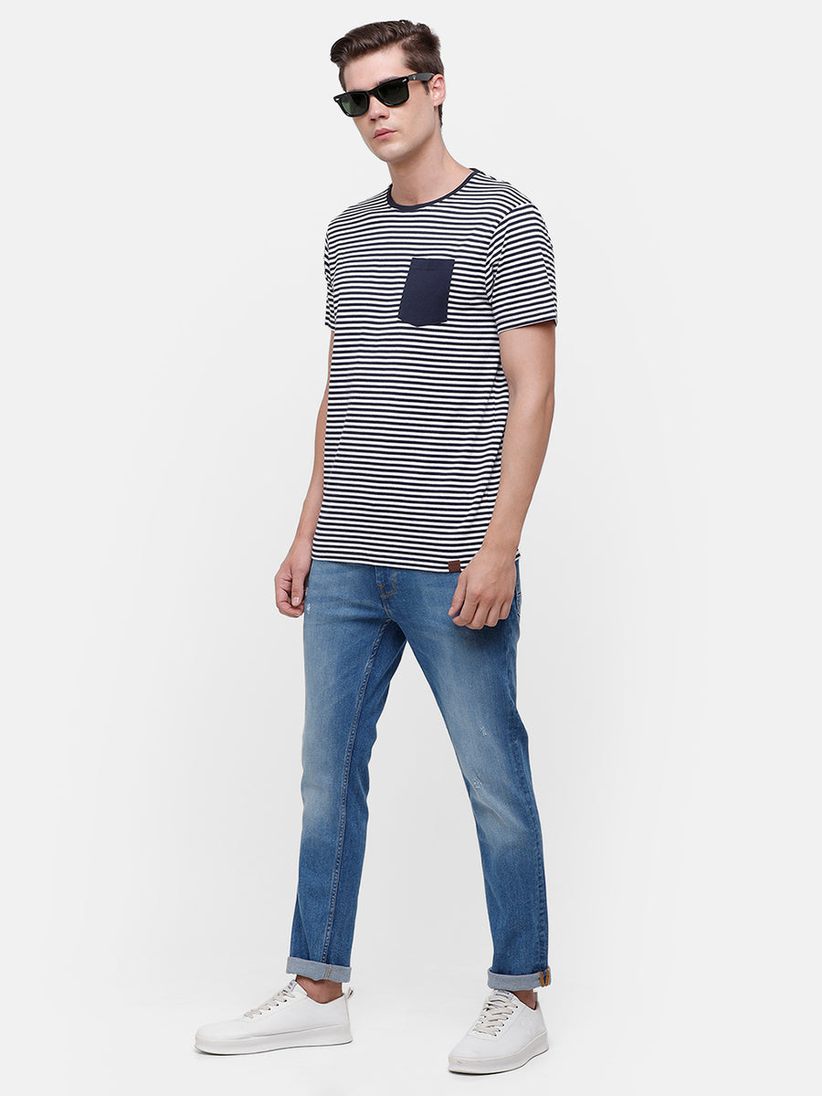Men's Navy blue & White stipe T-Shirt