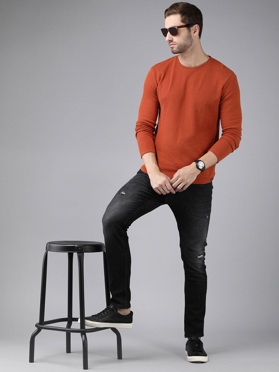 Men Solid Regular Fit Casual T-Shirt