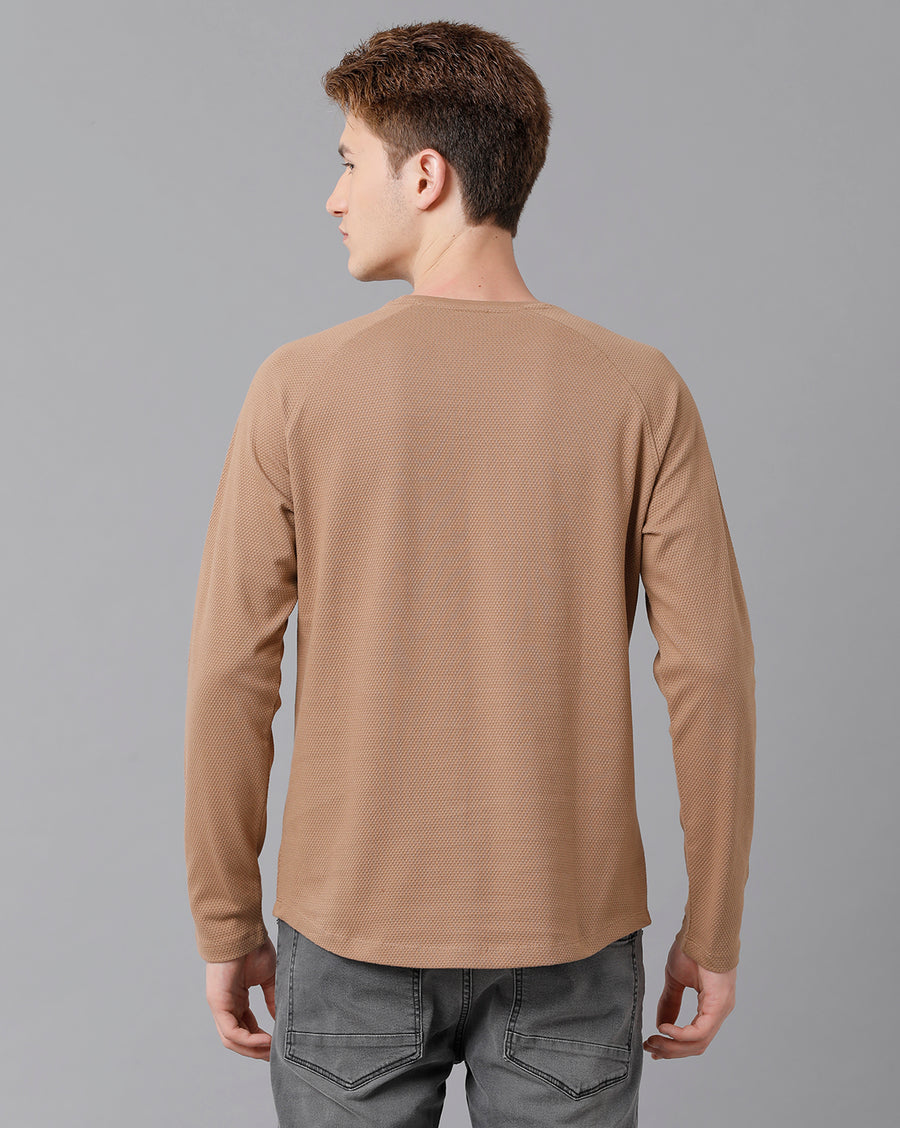 VOI Jeans Men's Lt Brown Full Sleeve Crew Neck T-shirt
